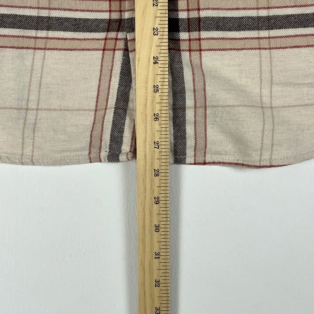 Old Navy Mens XL Double Brushed Flannel‎ Shirt Plaid Cream Brown Long Sleeve